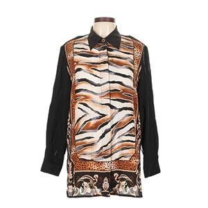 Diane Gilman Silk Animal Print Blouse Large
